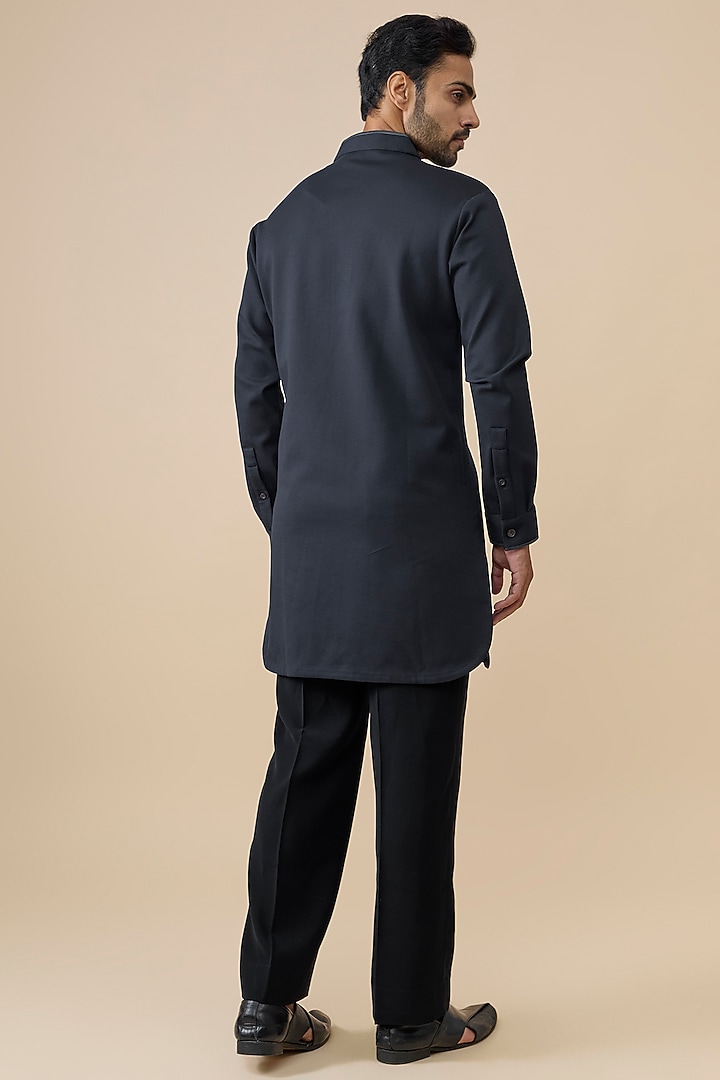 Navy Blue Tencel Rayon Kurta by S&N by Shantnu Nikhil Men at Pernia's Pop Up Shop