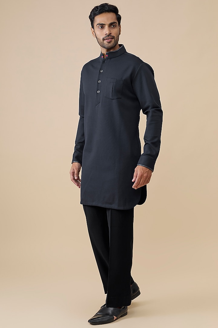 Navy Blue Tencel Rayon Kurta by S&N by Shantnu Nikhil Men at Pernia's Pop Up Shop