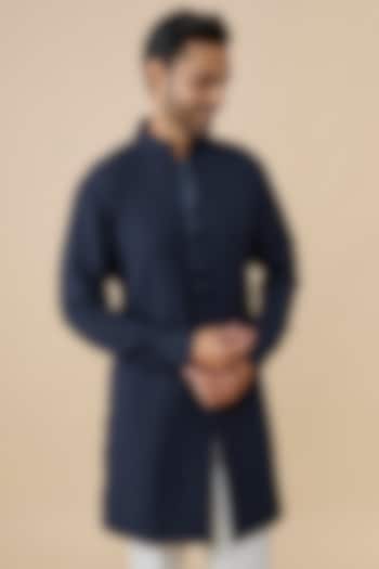 Navy Blue Tencel Rayon Kurta by S&N by Shantnu Nikhil Men at Pernia's Pop Up Shop