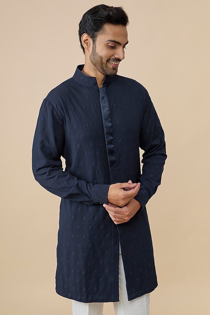 Navy Blue Tencel Rayon Kurta by S&N by Shantnu Nikhil Men at Pernia's Pop Up Shop