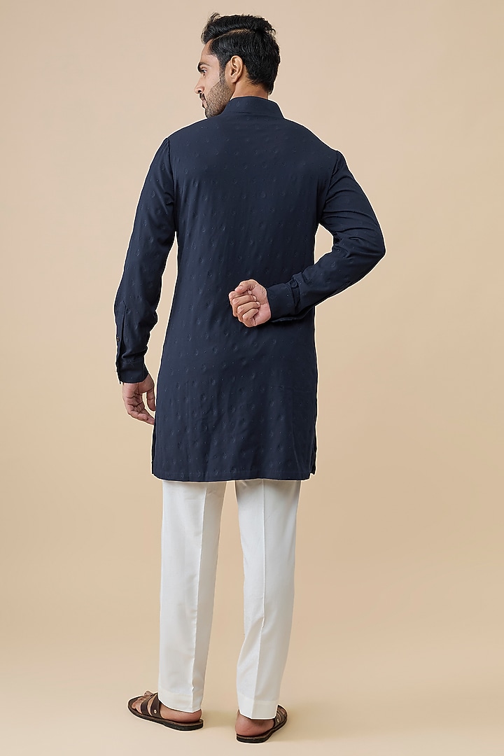 Navy Blue Tencel Rayon Kurta by S&N by Shantnu Nikhil Men at Pernia's Pop Up Shop