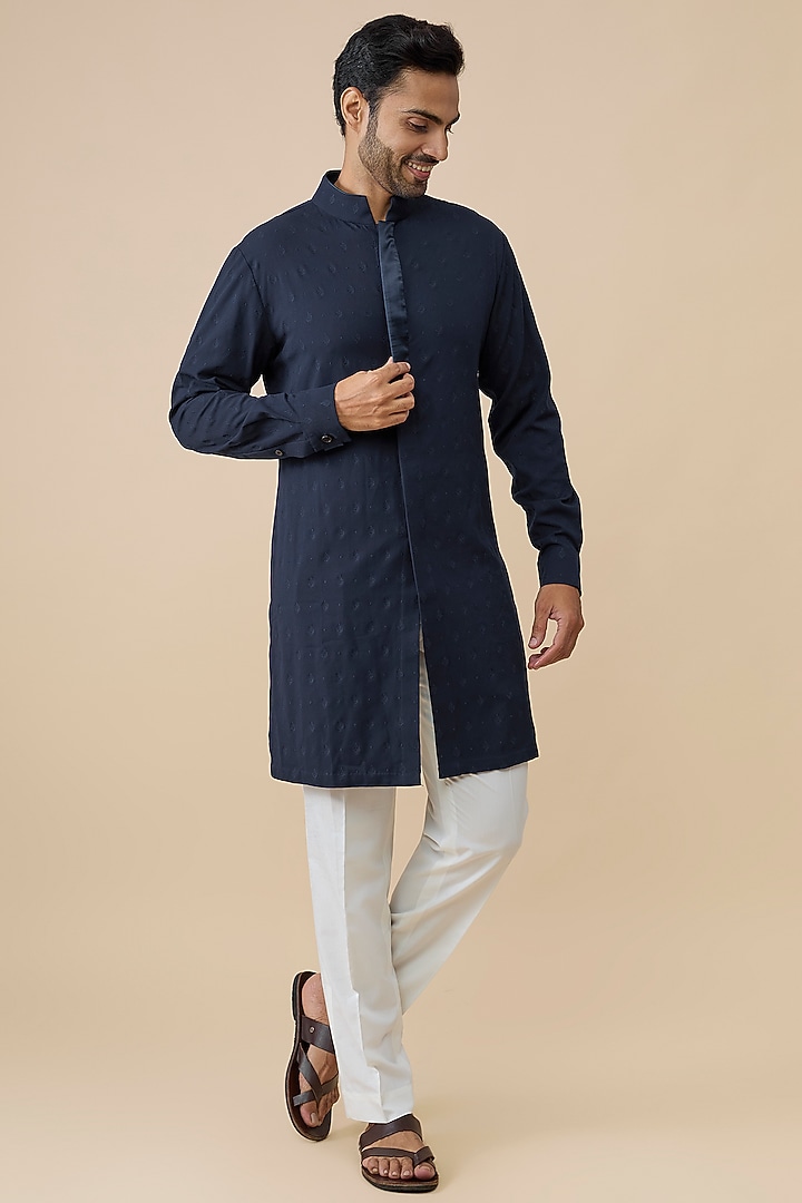 Navy Blue Tencel Rayon Kurta by S&N by Shantnu Nikhil Men at Pernia's Pop Up Shop