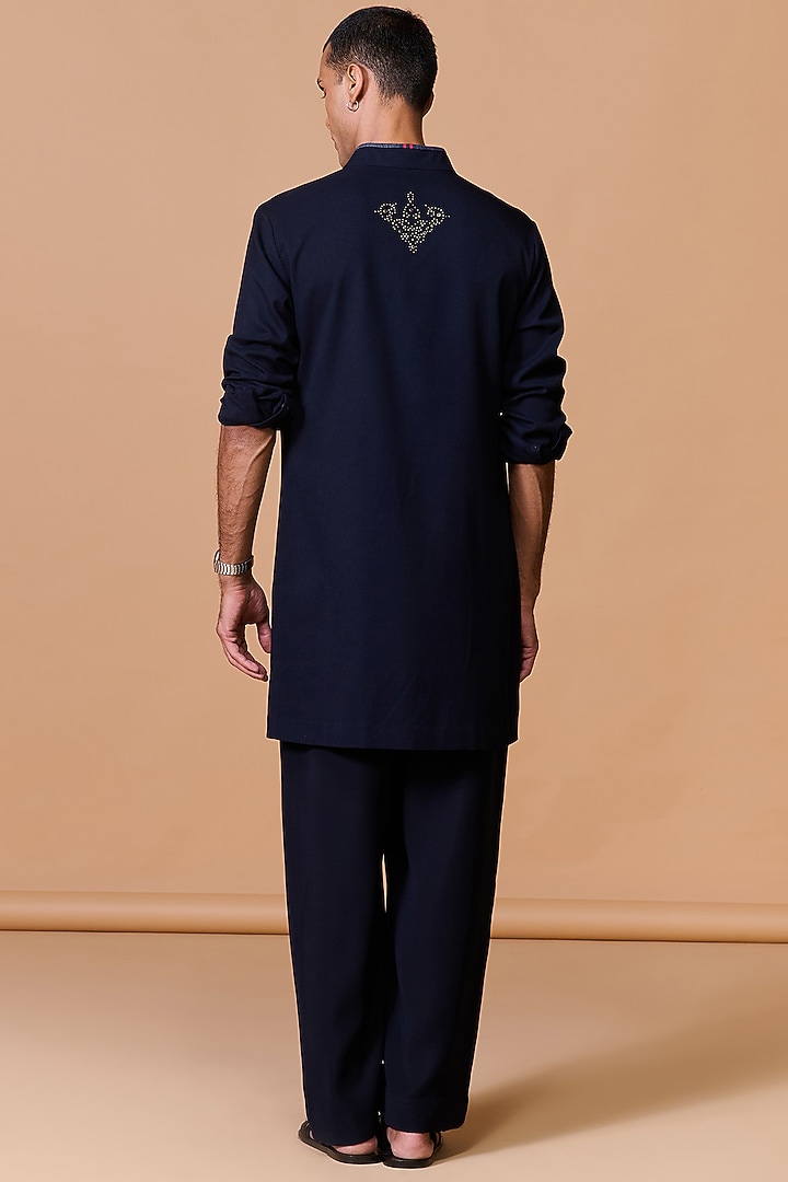 Navy Terylene Viscose Lycra Kurta by S&N by Shantnu Nikhil Men at Pernia's Pop Up Shop