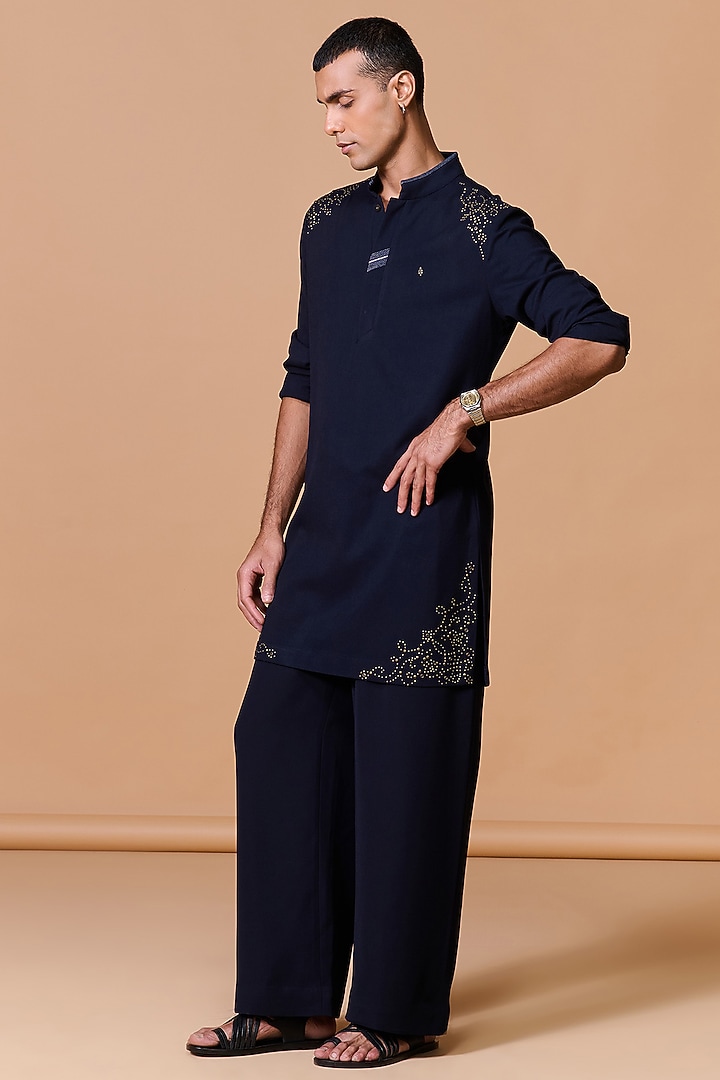 Navy Terylene Viscose Lycra Kurta by S&N by Shantnu Nikhil Men at Pernia's Pop Up Shop