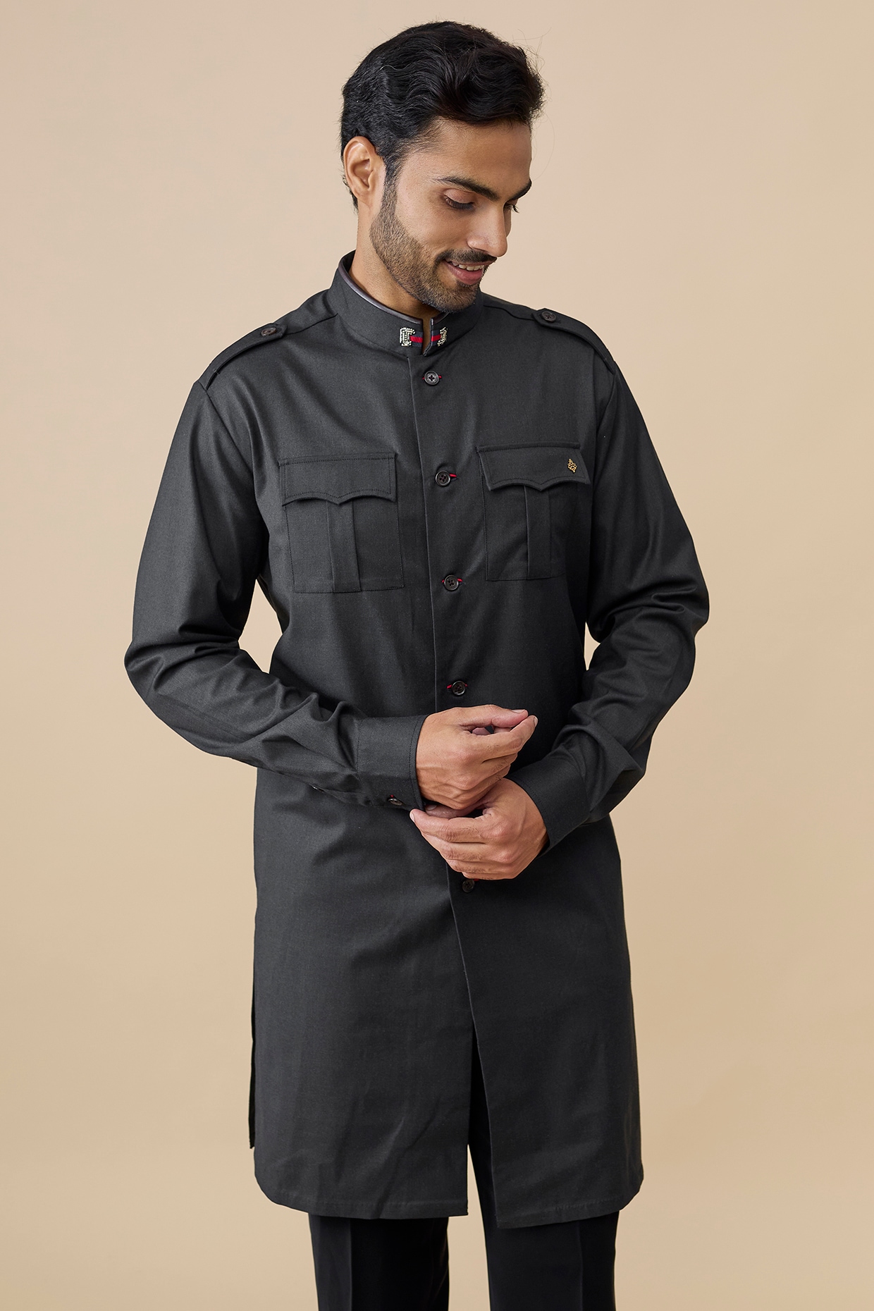 S&N by Shantnu Nikhil Grey Tencel Rayon Kurta