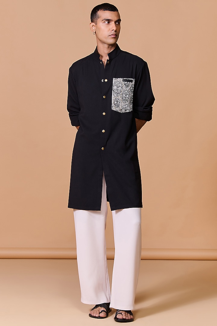 Black Terylene Viscose Lycra Kurta by S&N by Shantnu Nikhil Men at Pernia's Pop Up Shop