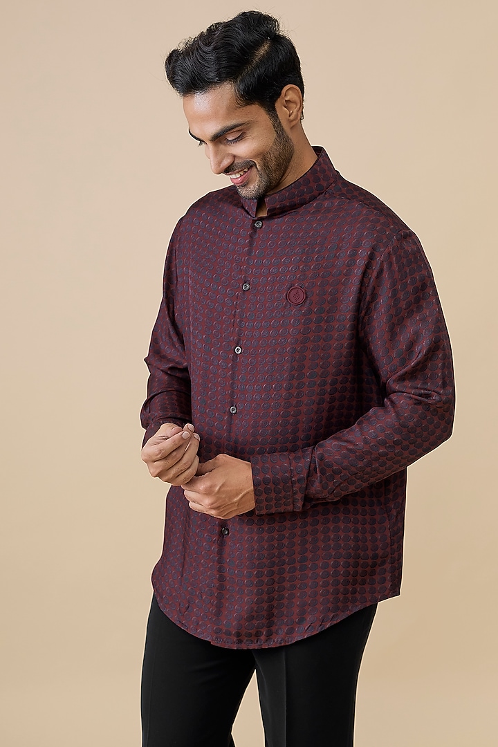 Cherry-Colored Cotton Poly Wedding Shirt by S&N by Shantnu Nikhil Men at Pernia's Pop Up Shop