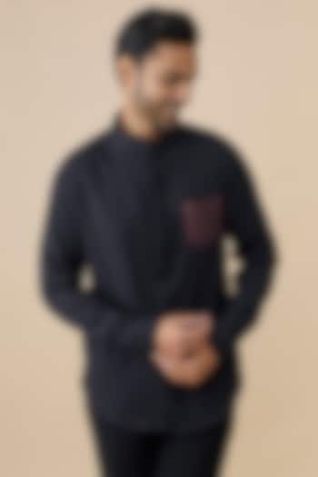 Navy Cotton Poly Wedding Shirt by S&N by Shantnu Nikhil Men at Pernia's Pop Up Shop