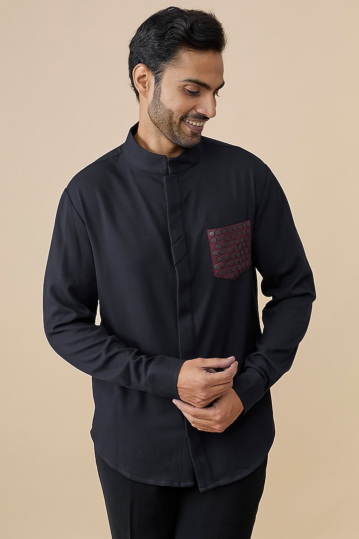 Navy Cotton Poly Wedding Shirt by S&N by Shantnu Nikhil Men at Pernia's Pop Up Shop