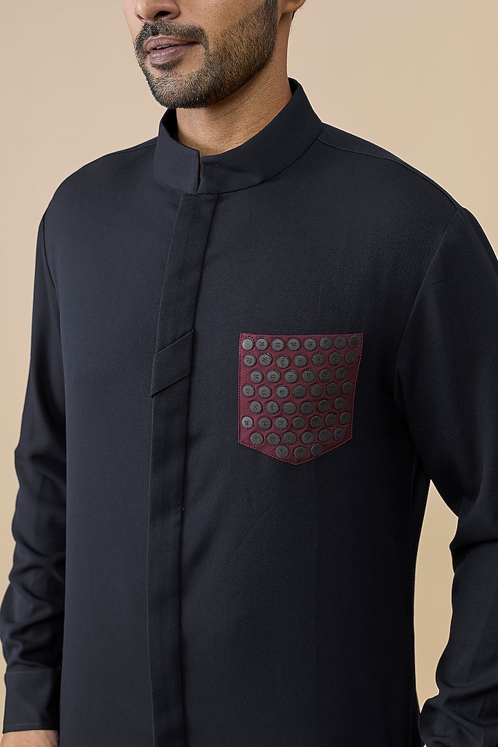 Navy Cotton Poly Wedding Shirt by S&N by Shantnu Nikhil Men at Pernia's Pop Up Shop