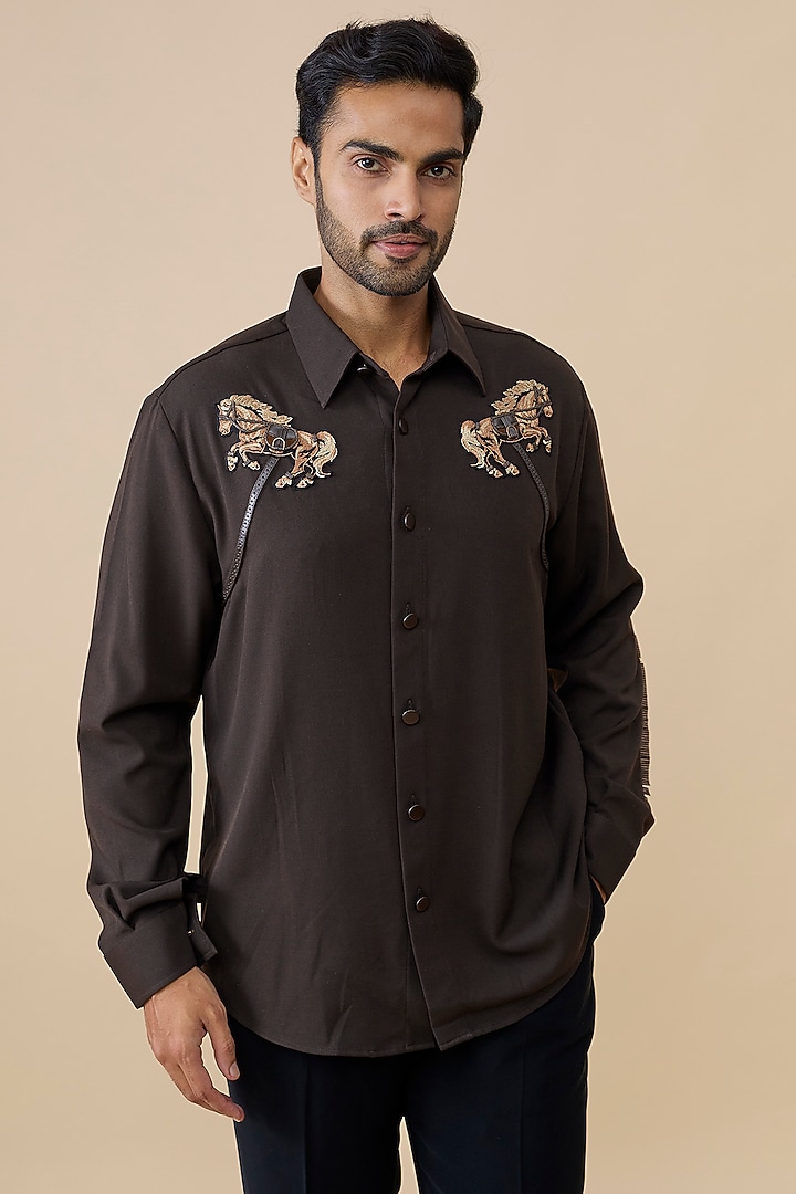 Choco-Colored Cotton Poly Wedding Shirt by S&N by Shantnu Nikhil Men at Pernia's Pop Up Shop