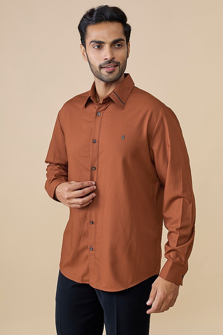 Rust Cotton Poly Party Wear Shirt by S&N by Shantnu Nikhil Men at Pernia's Pop Up Shop
