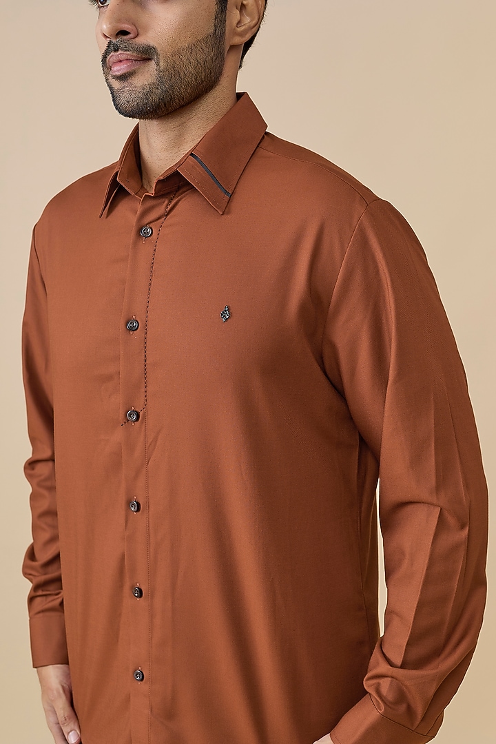 Rust Cotton Poly Party Wear Shirt by S&N by Shantnu Nikhil Men at Pernia's Pop Up Shop