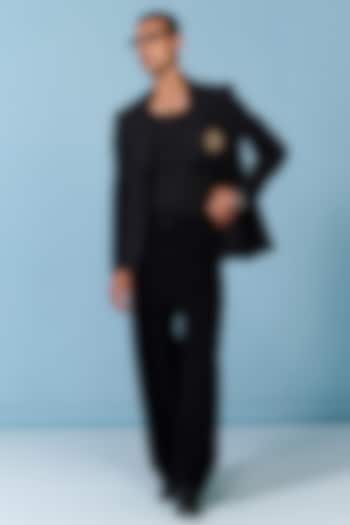 Black Poly Blend Viscose Lycra Jacket by S&N by Shantnu Nikhil Men at Pernia's Pop Up Shop