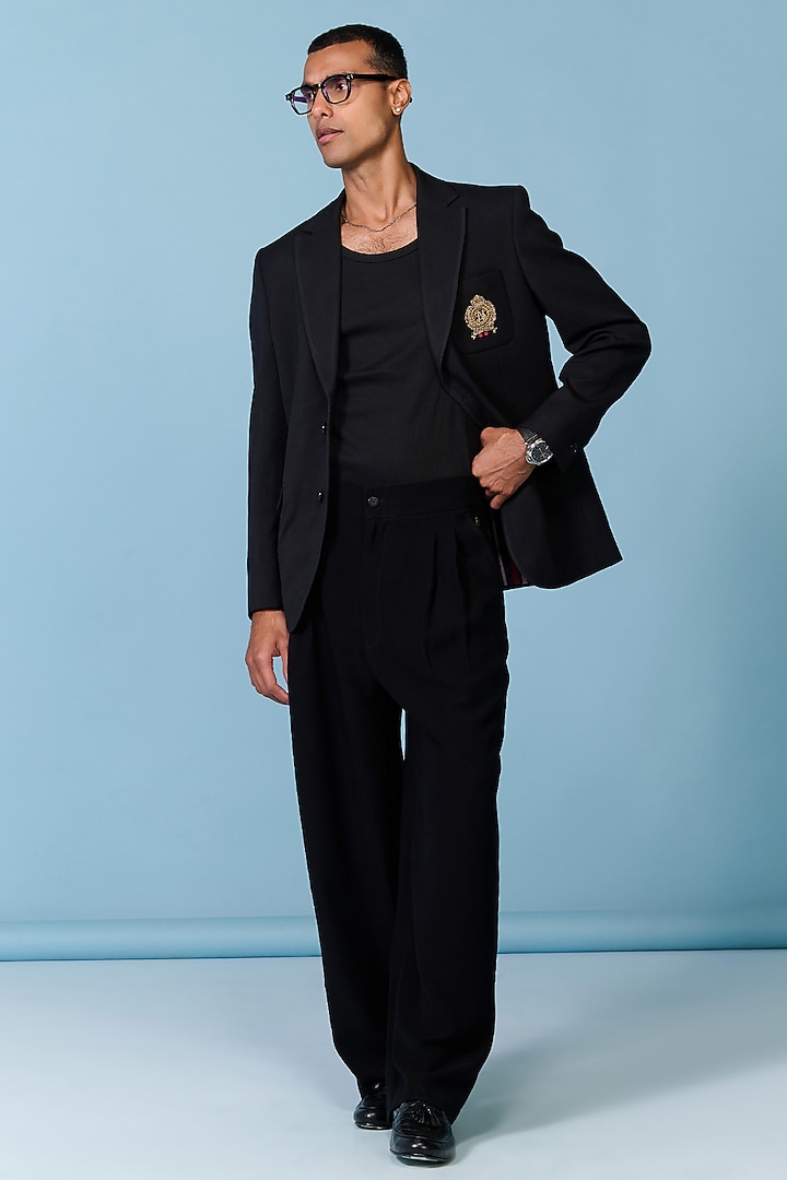 Black Poly Blend Viscose Lycra Jacket by S&N by Shantnu Nikhil Men at Pernia's Pop Up Shop
