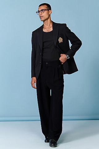 Black Poly Blend Viscose Lycra Jacket by S&N by Shantnu Nikhil Men