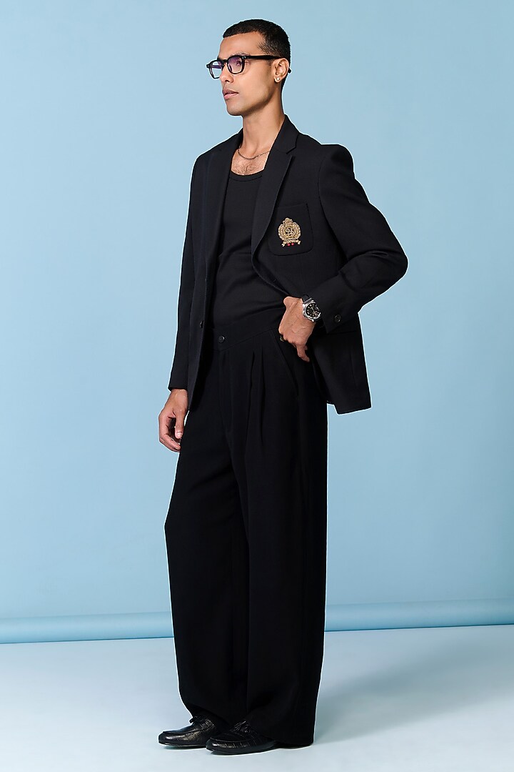 Black Poly Blend Viscose Lycra Jacket by S&N by Shantnu Nikhil Men at Pernia's Pop Up Shop