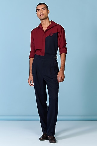 Burgundy & Midnight Brushed Suiting Blend Color-Block Shirt by S&N by Shantnu Nikhil Men
