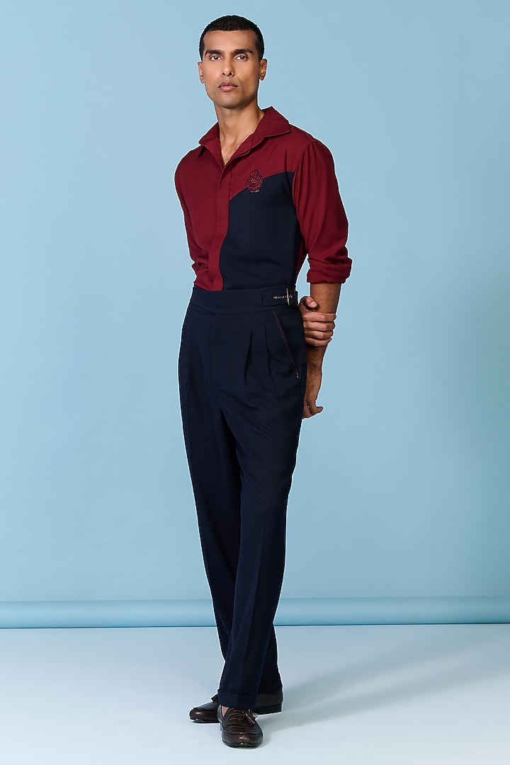 Burgundy & Midnight Brushed Suiting Blend Color-Block Party Wear Shirt by S&N by Shantnu Nikhil Men at Pernia's Pop Up Shop