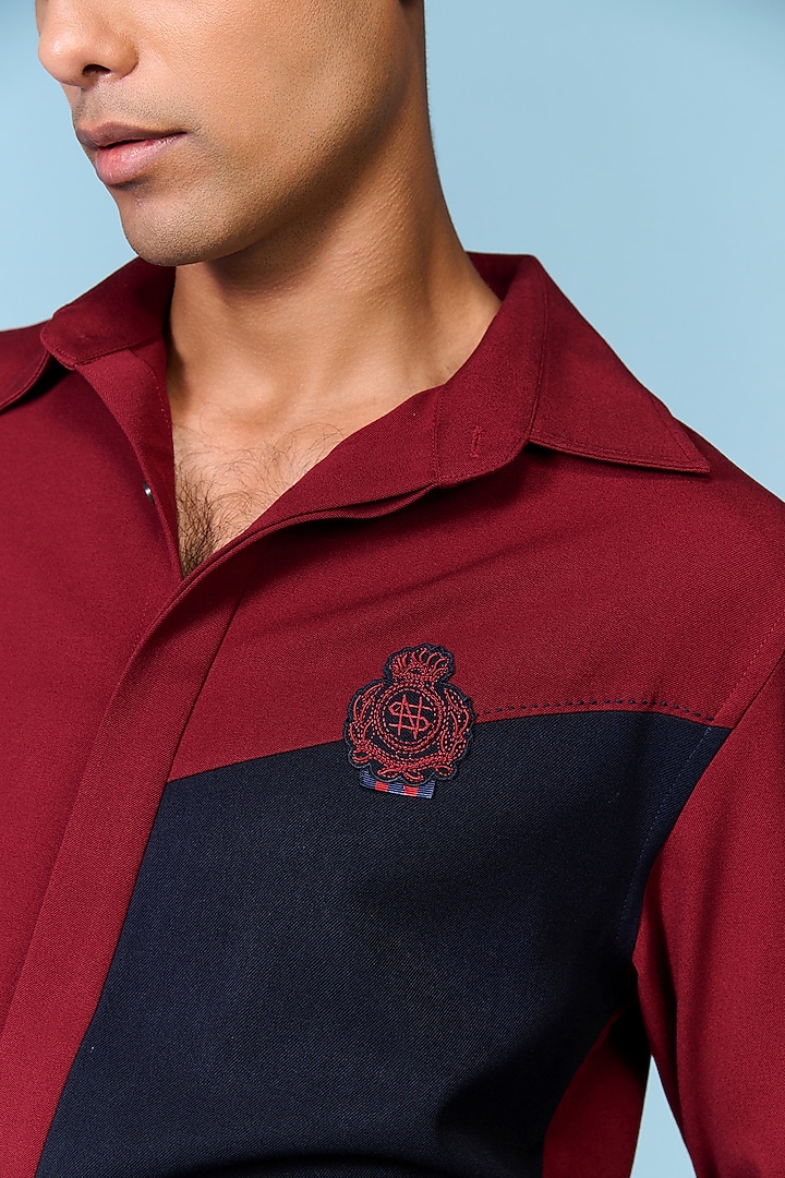 Burgundy & Midnight Brushed Suiting Blend Color-Block Party Wear Shirt by S&N by Shantnu Nikhil Men at Pernia's Pop Up Shop