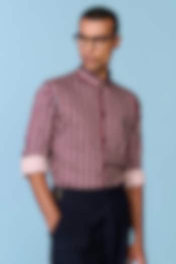 Cherry-Colored Crepe Jersey Stripe Printed Wedding Shirt by S&N by Shantnu Nikhil Men at Pernia's Pop Up Shop