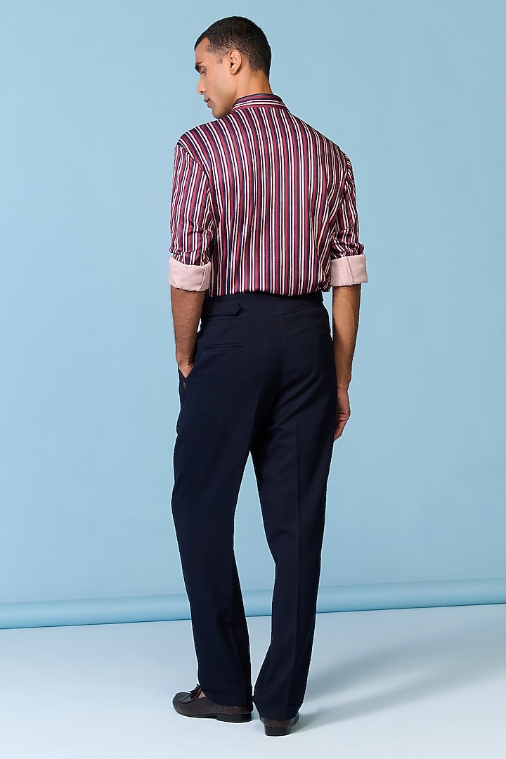 Cherry-Colored Crepe Jersey Stripe Printed Wedding Shirt by S&N by Shantnu Nikhil Men at Pernia's Pop Up Shop