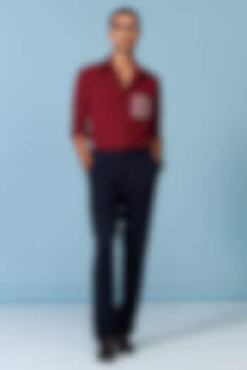 Cherry-Colored Brushed Suiting Blend Stripe Printed Wedding Shirt by S&N by Shantnu Nikhil Men at Pernia's Pop Up Shop