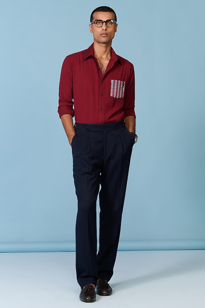 Cherry-Colored Brushed Suiting Blend Stripe Printed Wedding Shirt by S&N by Shantnu Nikhil Men at Pernia's Pop Up Shop
