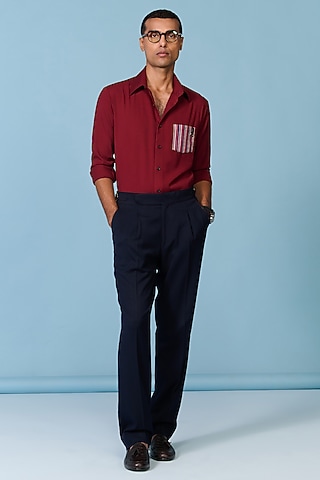 Cherry-Colored Brushed Suiting Blend Stripe Printed Shirt by S&N by Shantnu Nikhil Men