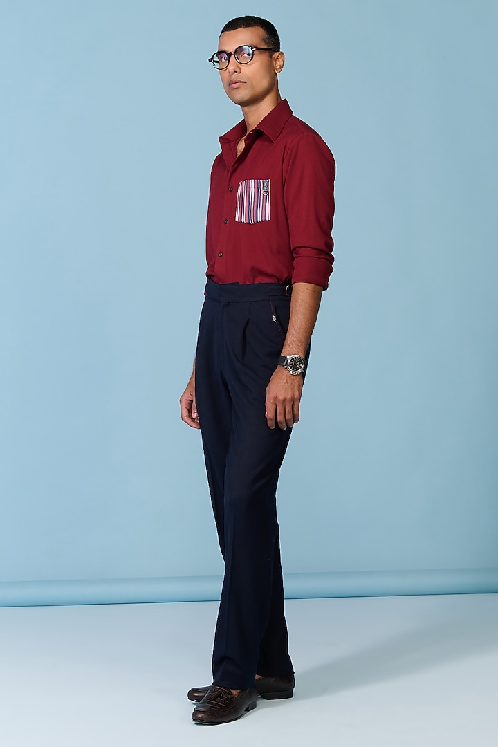 Cherry-Colored Brushed Suiting Blend Stripe Printed Wedding Shirt by S&N by Shantnu Nikhil Men at Pernia's Pop Up Shop