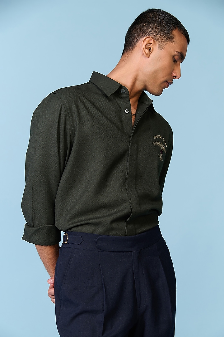Emerald Cotton Lycra Poly Blend Wedding Shirt by S&N by Shantnu Nikhil Men at Pernia's Pop Up Shop
