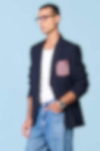 Navy Poly Blend Viscose Lycra Jacket by S&N by Shantnu Nikhil Men at Pernia's Pop Up Shop