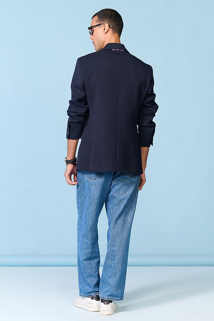Navy Poly Blend Viscose Lycra Jacket by S&N by Shantnu Nikhil Men at Pernia's Pop Up Shop