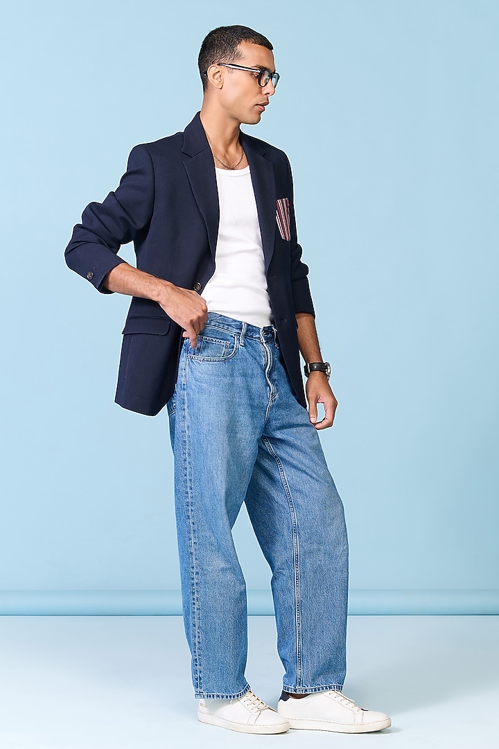 Navy Poly Blend Viscose Lycra Jacket by S&N by Shantnu Nikhil Men at Pernia's Pop Up Shop