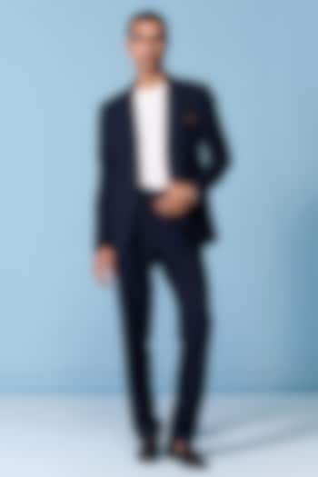 Navy Poly Blend Viscose Lycra Jacket by S&N by Shantnu Nikhil Men at Pernia's Pop Up Shop
