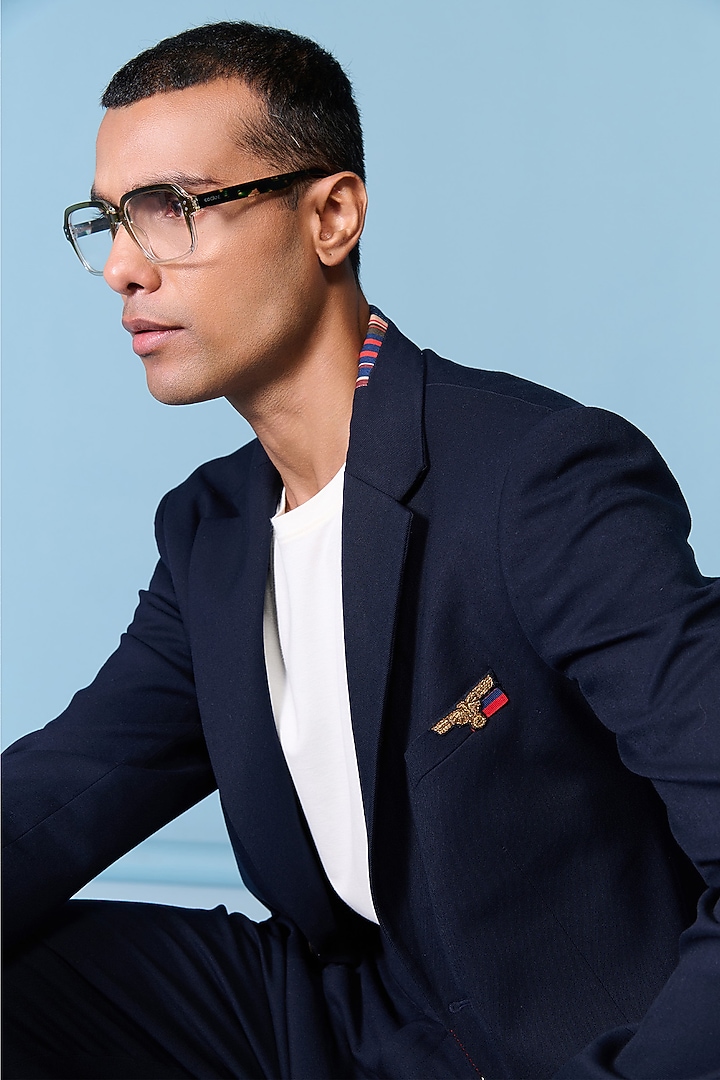 Navy Poly Blend Viscose Lycra Jacket by S&N by Shantnu Nikhil Men at Pernia's Pop Up Shop