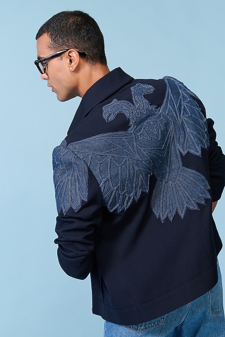 Navy Poly Blend Viscose Lycra Denim Jacket by S&N by Shantnu Nikhil Men at Pernia's Pop Up Shop