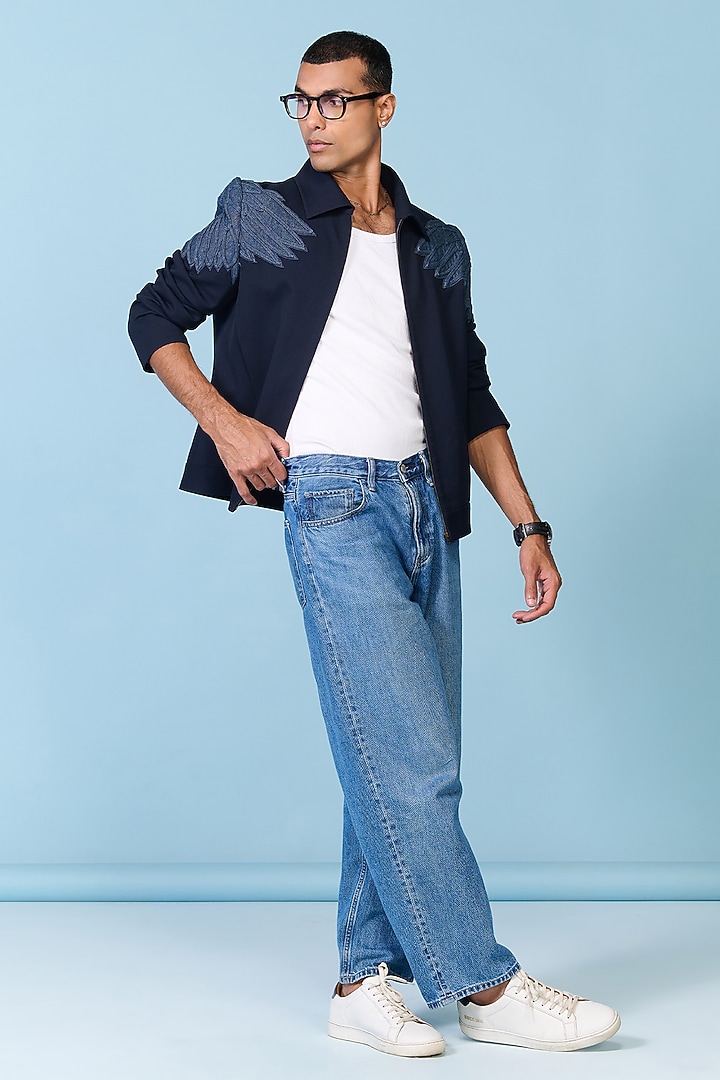 Navy Poly Blend Viscose Lycra Denim Jacket by S&N by Shantnu Nikhil Men at Pernia's Pop Up Shop