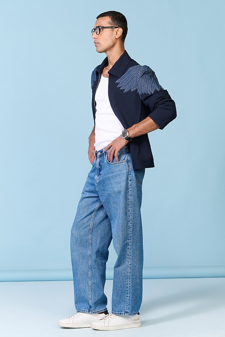 Navy Poly Blend Viscose Lycra Denim Jacket by S&N by Shantnu Nikhil Men at Pernia's Pop Up Shop