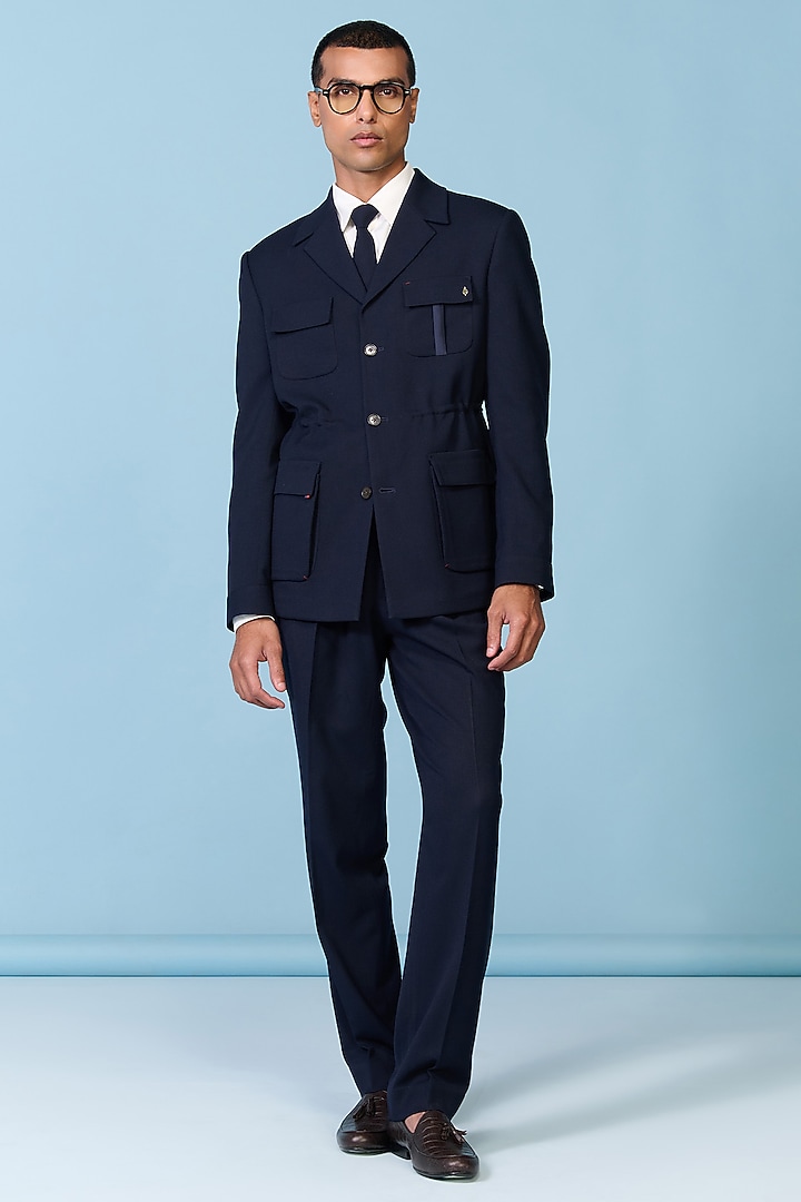Navy Poly Blend Viscose Lycra Utility Jacket by S&N by Shantnu Nikhil Men at Pernia's Pop Up Shop