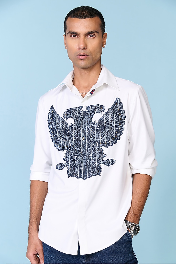 Off-White Tencel Rayon Spandex Embroidered Wedding Shirt by S&N by Shantnu Nikhil Men at Pernia's Pop Up Shop