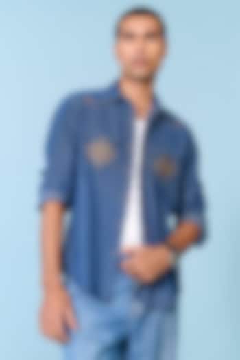 Blue Denim Embroidered Wedding Shirt by S&N by Shantnu Nikhil Men at Pernia's Pop Up Shop