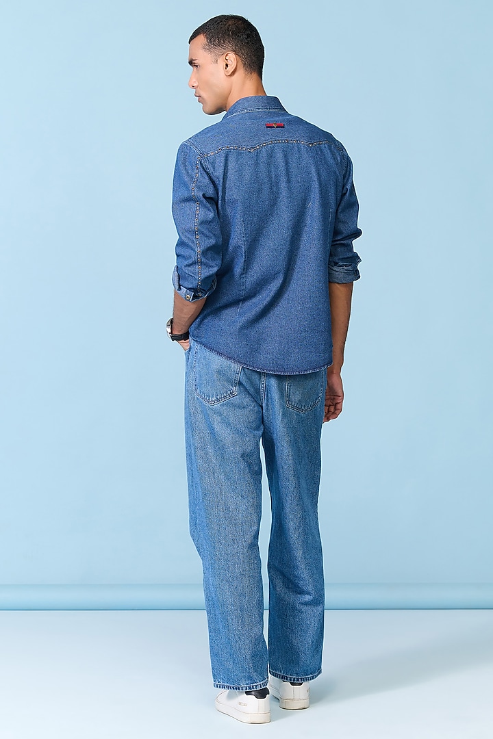Blue Denim Embroidered Wedding Shirt by S&N by Shantnu Nikhil Men at Pernia's Pop Up Shop