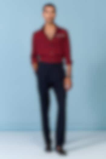 Cherry-Colored Cotton Lycra Poly Blend Wedding Shirt by S&N by Shantnu Nikhil Men at Pernia's Pop Up Shop