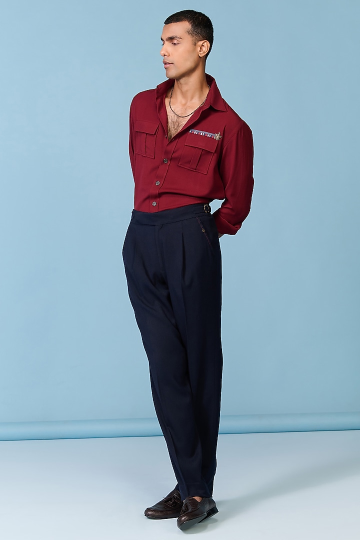 Cherry-Colored Cotton Lycra Poly Blend Wedding Shirt by S&N by Shantnu Nikhil Men at Pernia's Pop Up Shop