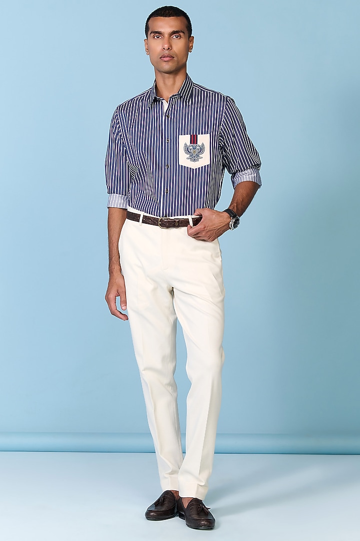 Off-White Poly Blend Viscose Lycra Trousers by S&N by Shantnu Nikhil Men at Pernia's Pop Up Shop