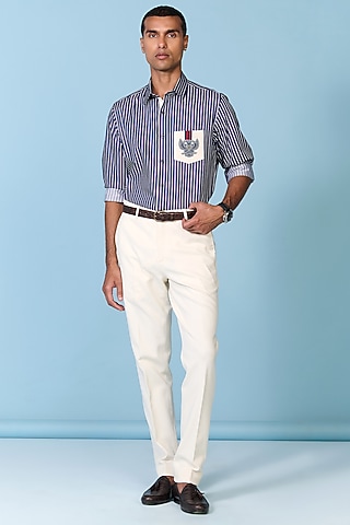 Off-White Poly Blend Viscose Lycra Trousers by S&N by Shantnu Nikhil Men