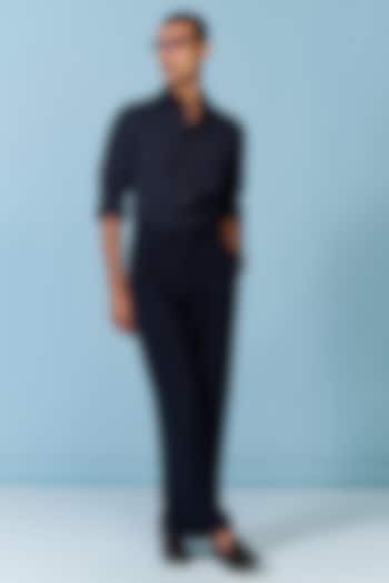 Navy Tencel Rayon Spandex Wedding Shirt by S&N by Shantnu Nikhil Men at Pernia's Pop Up Shop
