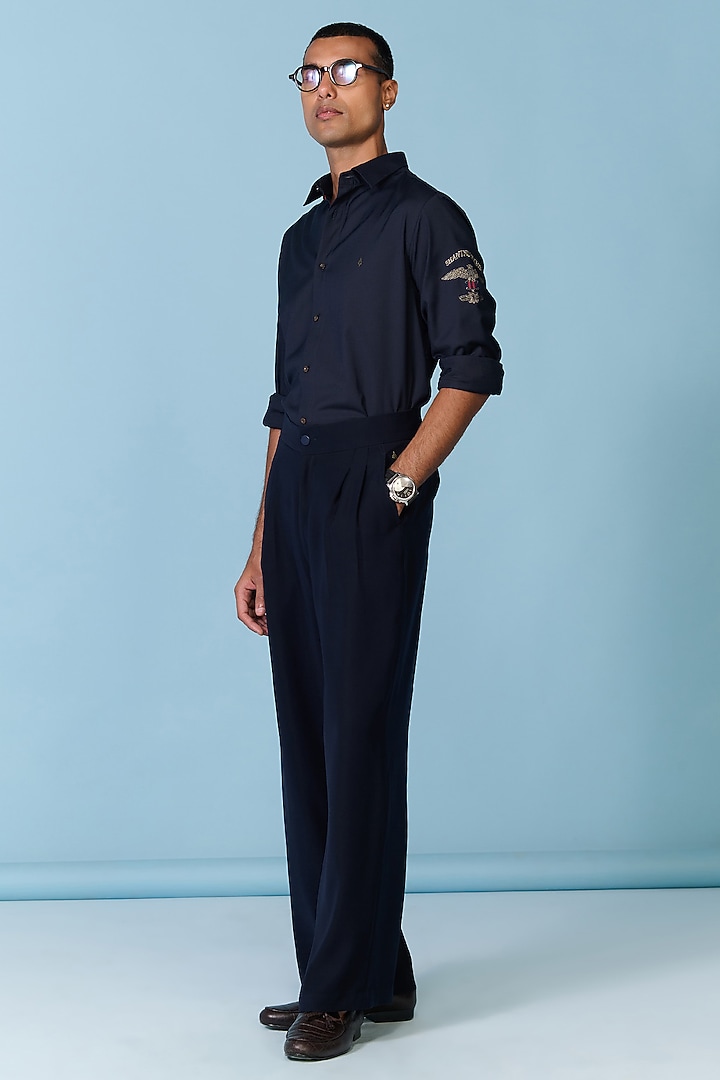 Navy Tencel Rayon Spandex Wedding Shirt by S&N by Shantnu Nikhil Men at Pernia's Pop Up Shop
