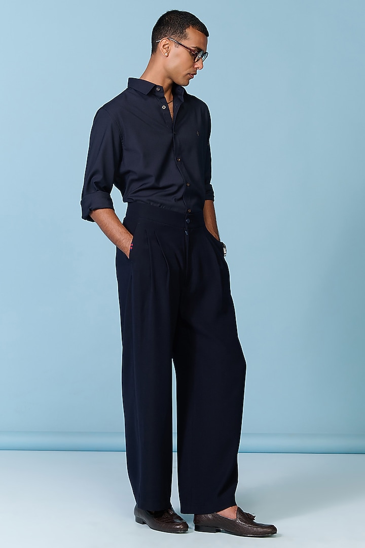 Navy Tencel Rayon Spandex Wedding Shirt by S&N by Shantnu Nikhil Men at Pernia's Pop Up Shop